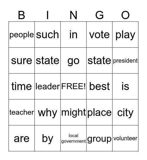 Mr. Hennessey's Bingo Card