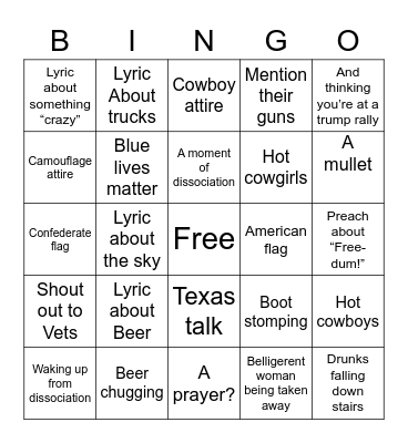 Country Concert Bingo Card