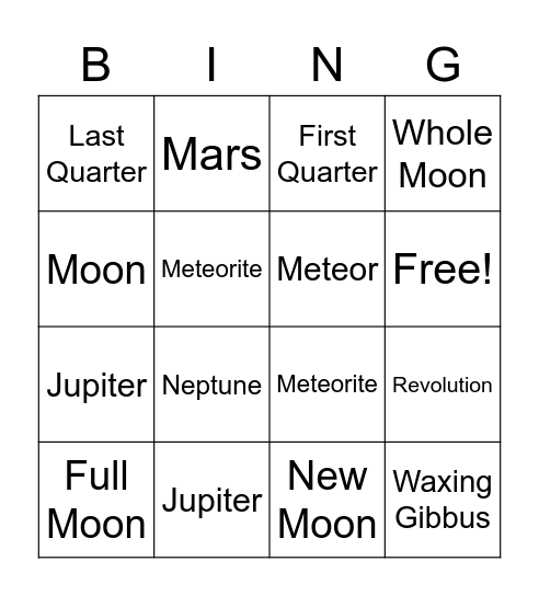 Untitled Bingo Card
