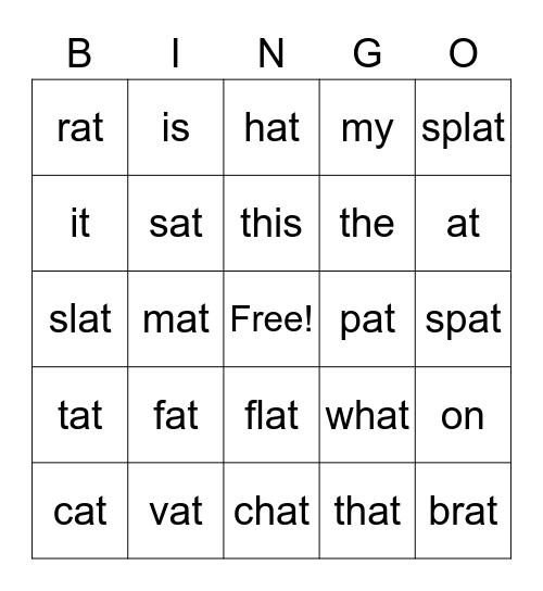 at word family Bingo Card