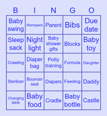 Sarah's Baby Shower Bingo Card