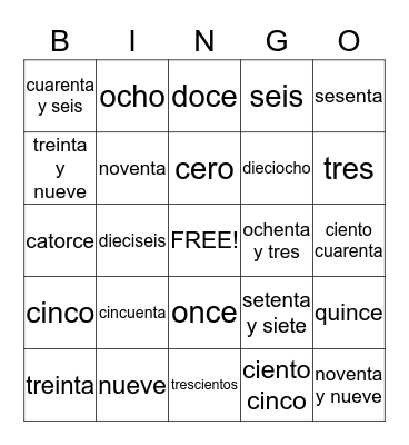 Los Numeros Bingo Card