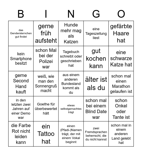 Finde jemanden der ... Bingo Card