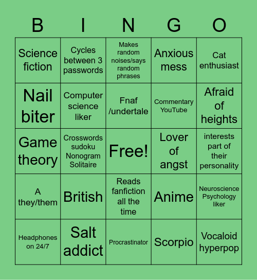 NYX Bingo Card
