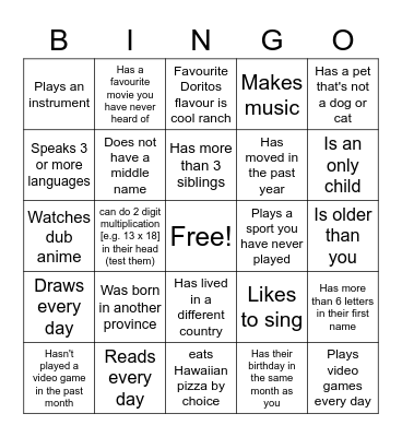 Untitled Bingo Card
