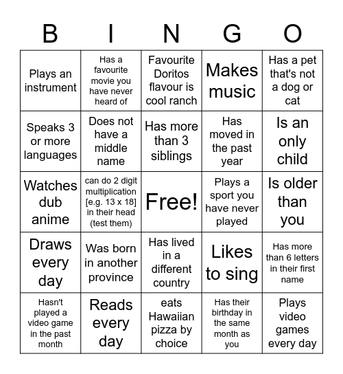 Untitled Bingo Card
