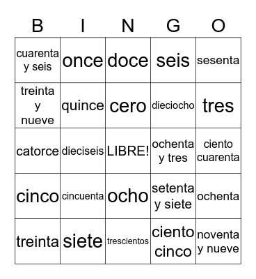 Los Numeros Bingo Card