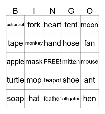 Vocabulary Bingo Card