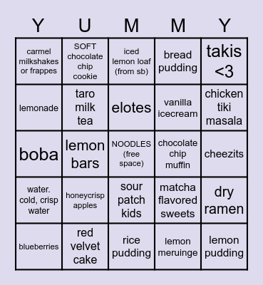safe food bingo <3 Bingo Card