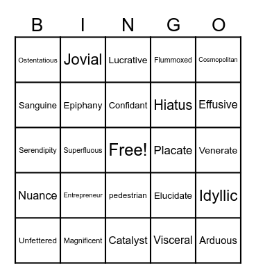 Vocabulary Bingo Card