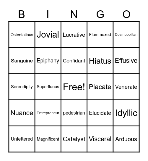 Vocabulary Bingo Card