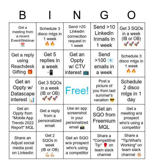 EMEA SDR Bingo Q2 Bingo Card