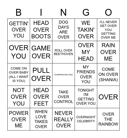 OVER Bingo Card