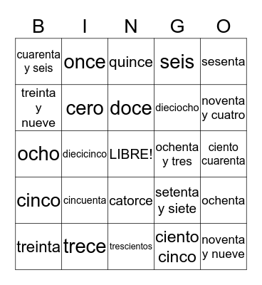 Los Numeros Bingo Card