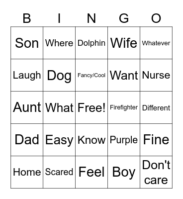 ASL Expressions: Vocabulary Bingo Card