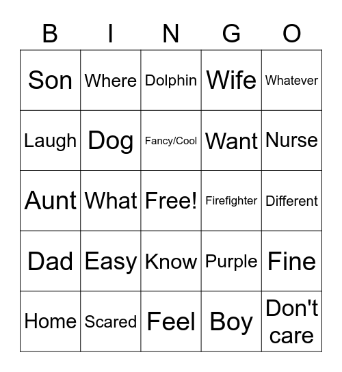 ASL Expressions: Vocabulary Bingo Card