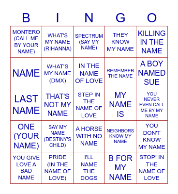 NAME Bingo Card