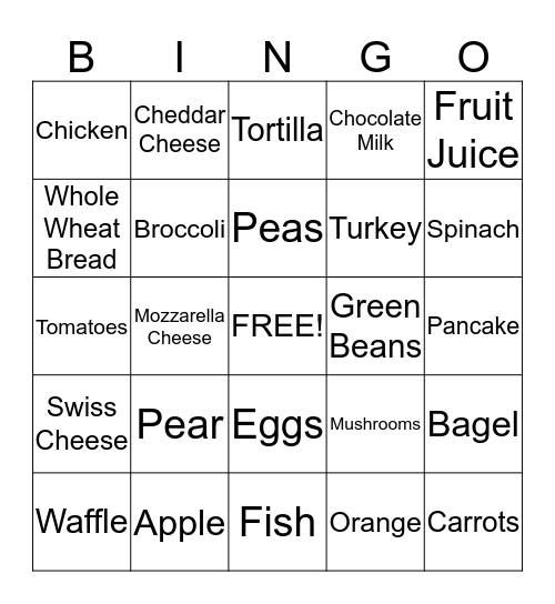 Nutrition Bingo Card