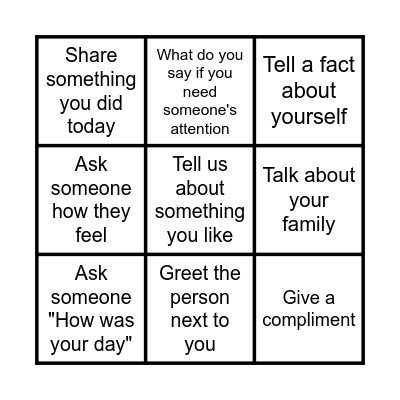 Conversation Skills Bingo Card