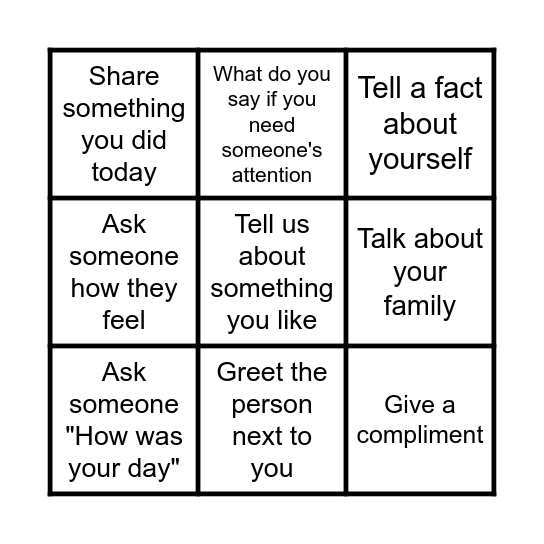 Conversation Skills Bingo Card