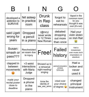 4th years' CSM Bingo Card