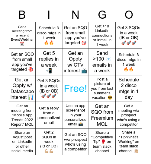 APAC SDR Bingo Q2 Bingo Card