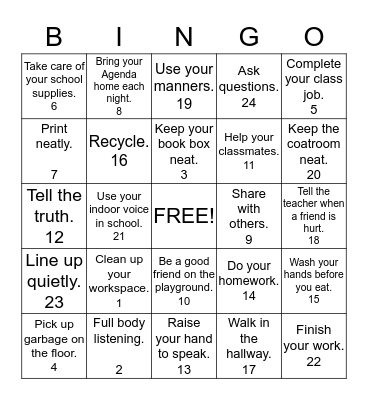 Responsibility BINGO Card