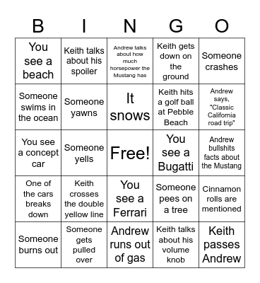Toppest Gear: California Special Bingo Card