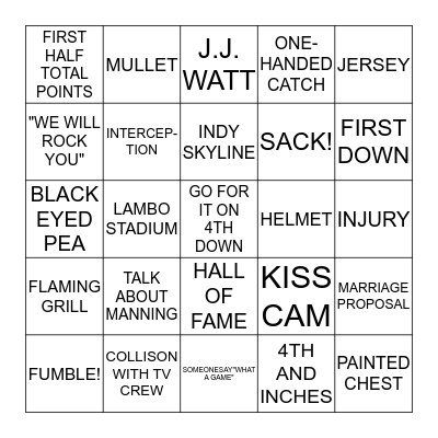 MONDAY NIGHT FOOTBALL  Bingo Card