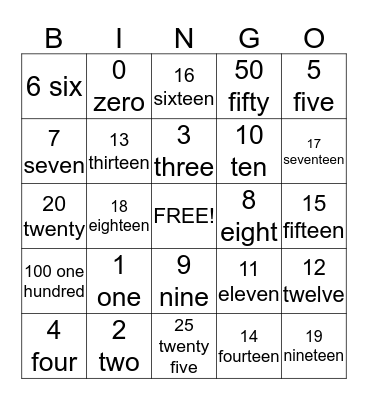 Number Bingo Card