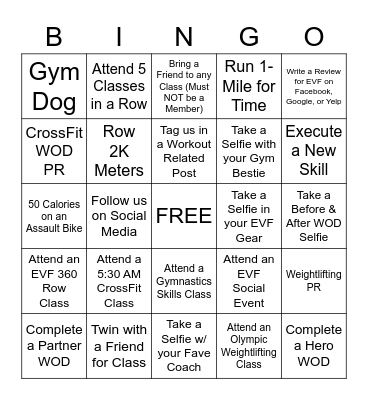 EVF Performance CrossFit Upper East Side Bingo Card