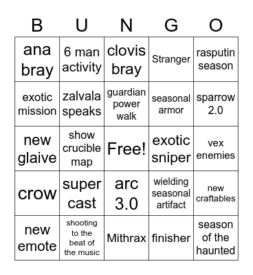 Bungo Bingo Card