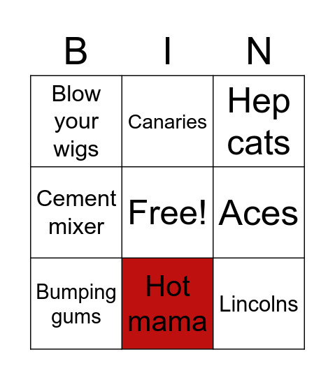 1930s Bingo Card