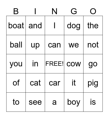 Sight words Bingo Card