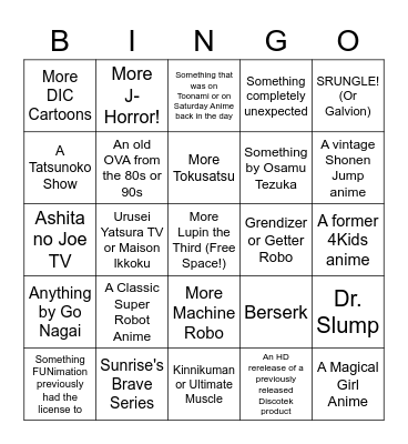 Discotek Day Bingo: Anime Boston Edition Bingo Card