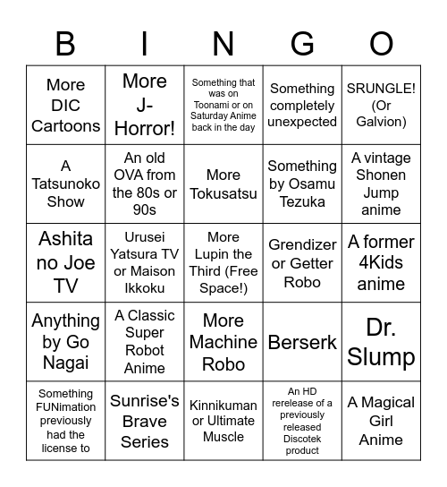 Discotek Day Bingo: Anime Boston Edition Bingo Card