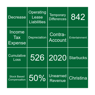 Tax Provision Bingo Card