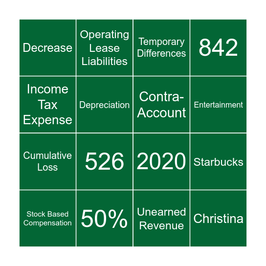 Tax Provision Bingo Card