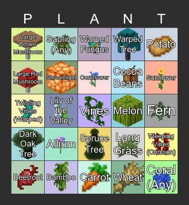 Minecraft Plant Bingo Card