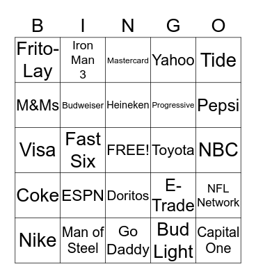 Super Bowl Bingo Card