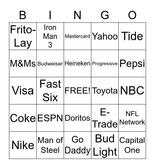 Super Bowl Bingo Card