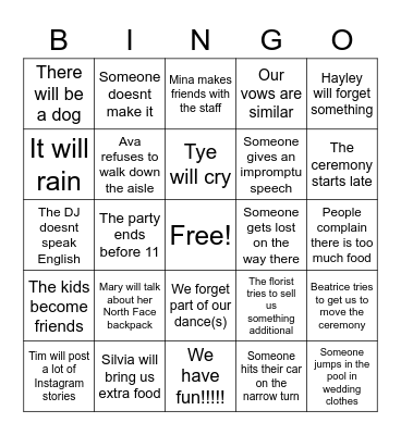 Wedding Bingo Card