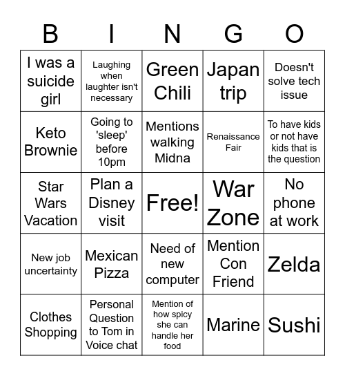 Stooph Bingo Card