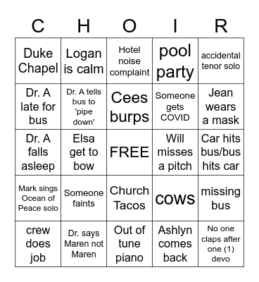 Choir Bingo Card