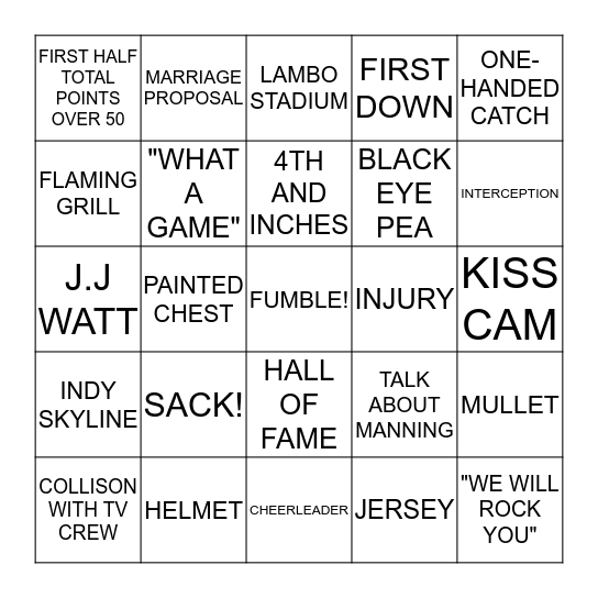 MONDAY NIGHT FOOTBAL Bingo Card