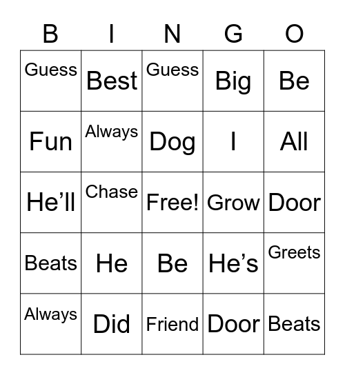 My Best Friend Bingo Card