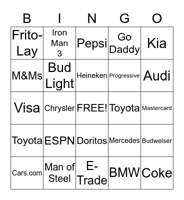 Super Bowl Bingo Card