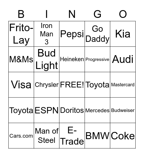 Super Bowl Bingo Card