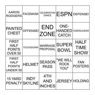 MONDAY NIGHT FOOTBALL  Bingo Card