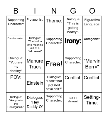 Back to the Future Literary Elements Bingo Card